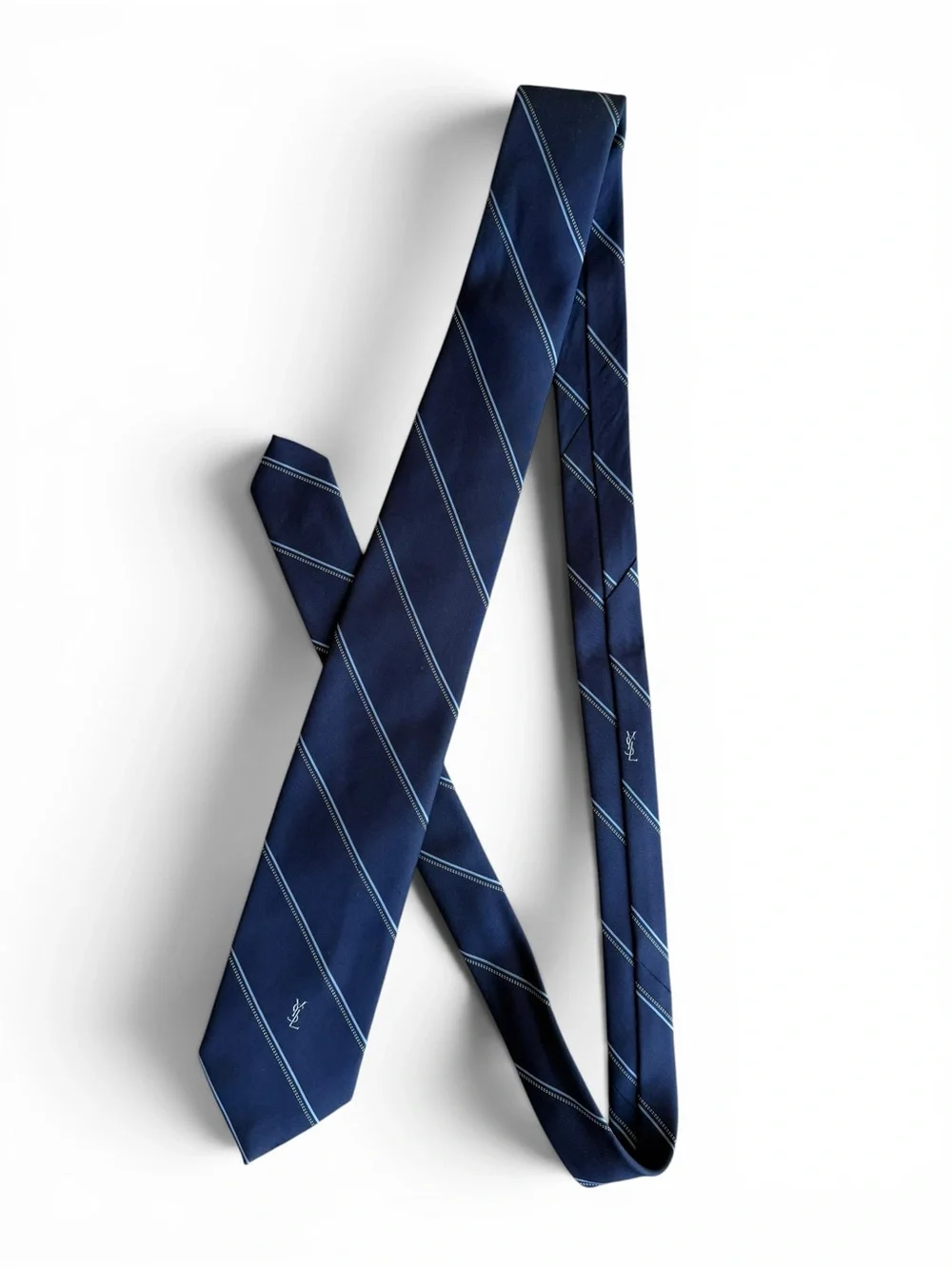 YSL Yves Saint Laurent Navy Stripe Silk Tie